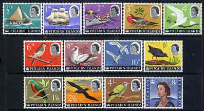 Pitcairn Islands 1964-65 QEII Birds & Ships definitive set of 13 values complete 1/2d to 8s unmounted mint, SG 36-48 , stamps on , stamps on  stamps on birds, stamps on  stamps on ships, stamps on  stamps on royalty