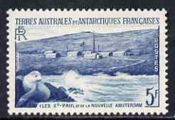 French Southern & Antarctic Territories 1956-60 Fur Seal 5f very lightly mounted SG 8, stamps on 