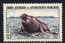 French Southern & Antarctic Territories 1956-60 Elephant Seal 15f very lightly mounted SG 12, stamps on 