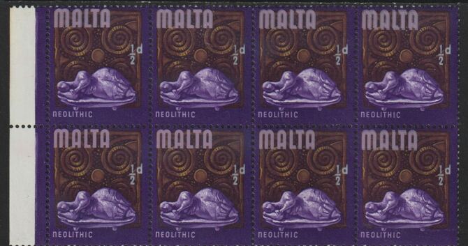 Malta 1965-70 Historical def 1/2d marginal block of 8 with pink (Malta) doubled unmounted mint, SG 330var), stamps on , stamps on  stamps on malta 1965-70 historical def 1/2d marginal block of 8 with pink (malta) doubled unmounted mint, stamps on  stamps on  sg 330var)