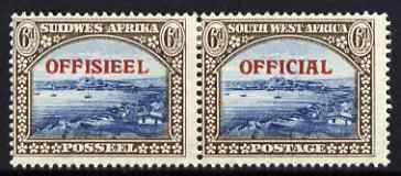 South West Africa 1945-50 Official 6d horiz bilingual pair mtd mint SG O22, stamps on 