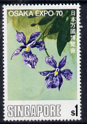 Singapore 1970 Osaka World Fair $1 Orchid unmounted mint, SG 131, stamps on , stamps on  stamps on orchids, stamps on  stamps on flowers