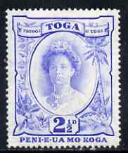 Tonga 1942-49 Queen Salote 2.5d Script CA with wide D variety (R4/10) mounted mint, sl gum bends, stamps on 