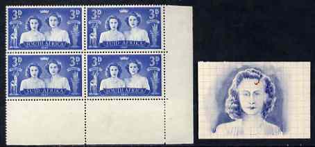South Africa 1947 KG6 Royal Visit 3d mounted mint corner block of 4, one stamp with kiss curl variety, stamps on , stamps on  kg6 , stamps on 