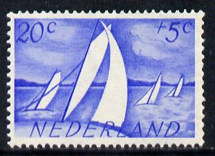 Netherlands 1949 Scouts Cultural Fund 20c + 5c (Yachts) SG 683, stamps on , stamps on  stamps on ships      scouts    sailing