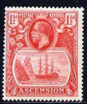 Ascension 1924-33 KG5 Badge 1.5d rose-red single with variety 11th line of shading broken to right of mizzen mast and rope broken at top of mizzen peak (stamp 32) mtd min..., stamps on , stamps on  kg5 , stamps on ships