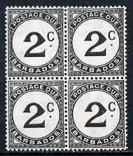 Barbados 1950-53 Postage Due 2c on ordinary paper block of 4 unmounted mint, SG D5, stamps on 