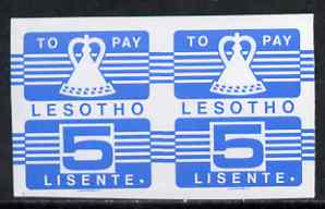 Lesotho 1986 Postage Due 5s new blue in unmounted mint imperf pair, SG D20var, stamps on , stamps on  stamps on lesotho 1986 postage due 5s new blue in unmounted mint imperf pair, stamps on  stamps on  sg d20var