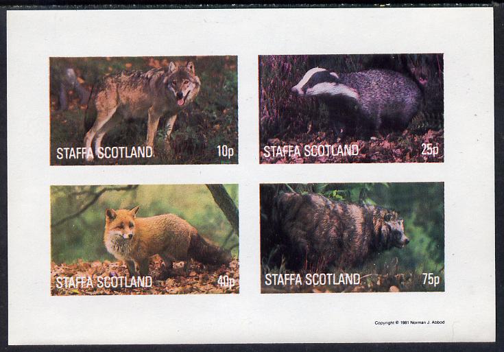 Staffa 1981 Animals #1 (Fox, Badger, etc) imperf  set of 4 values (10p to 75p) unmounted mint, stamps on animals    fox    badger    wolf    dogs, stamps on  fox , stamps on foxes, stamps on 