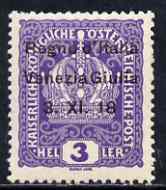 Italy - Venezia Giulia 1918 Austrian 3h violet with no stop after 18 variety mtd mint, SG 31var, stamps on 