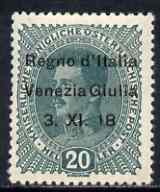 Italy - Venezia Giulia 1918 Austrian 20h dark green with 'no stop after 18' variety mtd mint, SG 37var, stamps on , stamps on  stamps on italy - venezia giulia 1918 austrian 20h dark green with 'no stop after 18' variety mtd mint, stamps on  stamps on  sg 37var