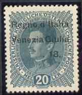 Italy - Venezia Giulia 1918 Austrian 20h dark green optd with part of date missing (. 18. instead of 3. XI. 18.) variety unused (no gum), SG 37var, stamps on 