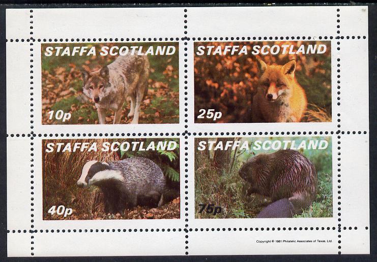 Staffa 1981 Animals #2 (Fox, Badger, Wolf & Beaver) perf  set of 4 values (10p to 75p) unmounted mint, stamps on , stamps on  stamps on animals    fox    badger    wolf    beaver     dogs, stamps on  stamps on  fox , stamps on  stamps on foxes, stamps on  stamps on  