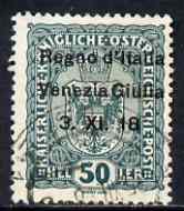 Italy - Venezia Giulia 1918 Austrian 50h green with 'no stop after 18' variety fine used, SG 41var, stamps on , stamps on  stamps on italy - venezia giulia 1918 austrian 50h green with 'no stop after 18' variety fine used, stamps on  stamps on  sg 41var