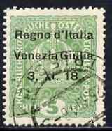 Italy - Venezia Giulia 1918 Austrian 5h pale green with 'tall X and short I' variety fine used, SG 32var, stamps on , stamps on  stamps on italy - venezia giulia 1918 austrian 5h pale green with 'tall x and short i' variety fine used, stamps on  stamps on  sg 32var