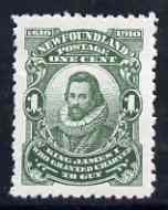 Newfoundland 1910 King James I 1c green P12 x 11 mtd mint SG 109, stamps on 