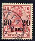 German PO's in Turkish Empire 1905-12 Germania 20pa on 10pf wmk Lozenges fine used SG 48, stamps on 
