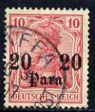 German POs in Turkish Empire 1905-12 Germania 20pa on 10pf wmk Lozenges fine used SG 48, stamps on 