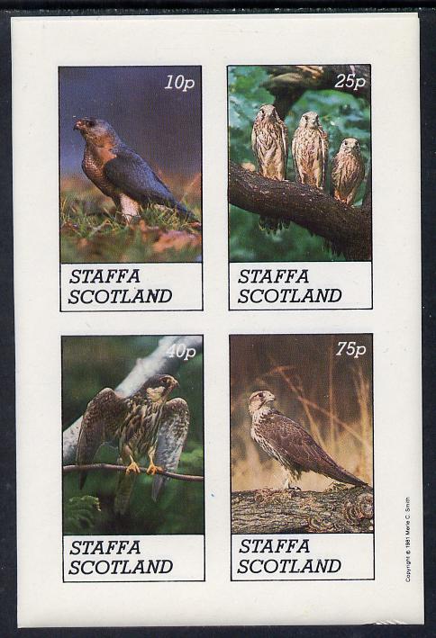 Staffa 1981 Birds of Prey #02 imperf  set of 4 values (10p to 75p) unmounted mint, stamps on , stamps on  stamps on birds, stamps on  stamps on birds of prey