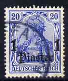 German PO's in Turkish Empire 1905-12 Germania 1pi on 20pf wmk Lozenges fine used SG 49, stamps on 