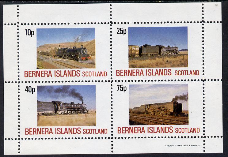 Bernera 1981 Steam Locos #02 perf  set of 4 values (10p to 75p) unmounted mint, stamps on , stamps on  stamps on railways