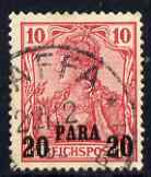 German PO's in Turkish Empire 1902-04 Germania 20pa on 10pf fine used with Jaffa cancel SG , stamps on 