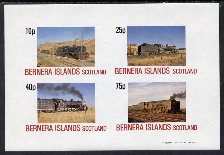 Bernera 1981 Steam Locos #02 imperf  set of 4 values (10p to 75p) unmounted mint, stamps on , stamps on  stamps on railways