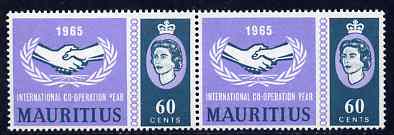 Mauritius 1965 International Co-operation Year  60c unmounted mint pair, one stamp with broken Y of Year SG335var, stamps on communications, stamps on  icy , stamps on united nations