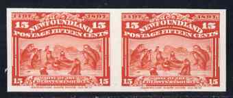 Newfoundland 1897 400th Anniversary Grey Seals 15c scarlet IMPERF plate proof pair on thin card ex ABNCo archives (as SG 75), stamps on 