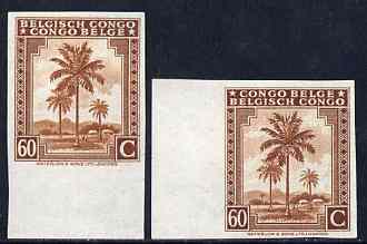 Belgian Congo 1942 Oil Palms 60c brown two imperf marginal singles with bi-lingual inscription reversed, mounted mint