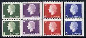 Canada 1962 QEII definitive coils (perf 9.5 x imperf) set of 4 in unmounted mint coil pairs, SG 532-34 , stamps on 