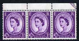 Great Britain 1960-67 Wilding 3d Crowns phosphor marginal strip of 3, one stamp with Thicker bar to R (cyl 67 no stop R1/4) unmounted mint, stamps on 