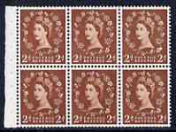 Great Britain 1955-58 Wilding 2d Edward wmk booklet pane of 6, one stamp with Shamrock flaw, lightly mtd mint SG spec SB78d, stamps on 