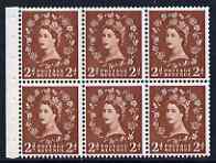 Great Britain 1955-58 Wilding 2d Edward wmk booklet pane of 6 inv wmk, one stamp with Diadem flaw, lightly mtd mint SG spec SB78af, stamps on 