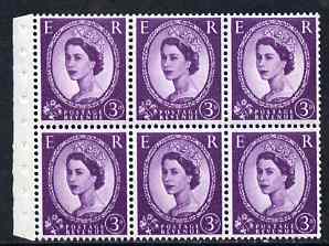 Great Britain 1958-65 Wilding 3d Crowns booklet pane of 6 showing good off-set on gummed side, unmounted mint with superb perfs, stamps on , stamps on  stamps on booklet pane - great britain 1958-65 wilding 3d crowns booklet pane of 6 showing good off-set on gummed side, stamps on  stamps on  unmounted mint with superb perfs