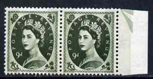 Great Britain 1960-67 Wilding 9d Crowns phos horiz marginal pair, one stamp with Frame break at top (R11/11) unmounted mint SG spec S128c, stamps on , stamps on  stamps on great britain 1960-67 wilding 9d crowns phos horiz marginal pair, stamps on  stamps on  one stamp with frame break at top (r11/11) unmounted mint sg spec s128c