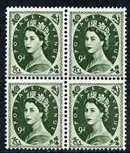 Great Britain 1958-65 Wilding Crowns 9d block of 4, one stamp with Frame flaw at lower left (R12/5) unmounted mint SG spec S127c, stamps on 
