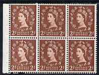Great Britain 1955-58 Wilding 2d Edward wmk booklet pane of 6 inv wmk, one stamp with D for P variety, lightly mtd mint SG spec SB78ac, stamps on 