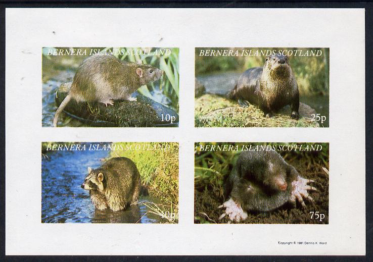 Bernera 1981 Animals (Otter, Rat, Mole) imperf  set of 4 values (10p to 75p) unmounted mint, stamps on , stamps on  stamps on animals     rodents     rats    otters    moles