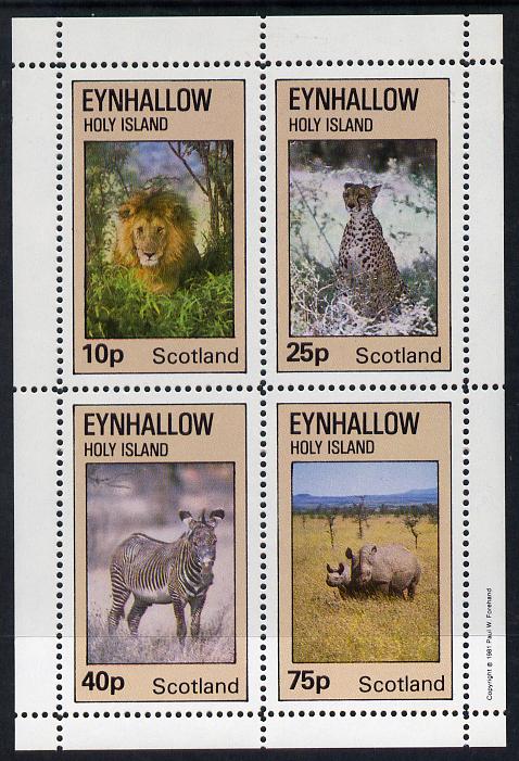 Eynhallow 1981 Animals #01 (Lion, Rhino, Zebra) perf  set of 4 values (10p to 75p) unmounted mint, stamps on animals   cats    zebras, stamps on zebra