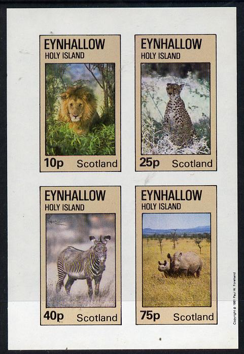 Eynhallow 1981 Animals #01 (Lion, Rhino, Zebra) imperf  set of 4 values (10p to 75p) unmounted mint , stamps on , stamps on  stamps on animals   cats    zebras, stamps on  stamps on zebra