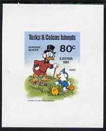 Turks & Caicos Islands 1982 Easter 25c Disneys Pluto & Donald Duck imperf proof in issued colours, stamps on 