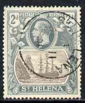 St Helena 1922-37 KG5 Badge Script 2d single with variety 'Bottom vignette frame line broken twice' (stamp 24) fine cds used SG 100var, stamps on , stamps on  stamps on , stamps on  stamps on  kg5 , stamps on  stamps on ships, stamps on  stamps on 