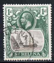 St Helena 1922-37 KG5 Badge Script 1d single with variety Diagonal scratch in front of rock & 12th line of shading broken between main 7 mizzen masts (stamp 33) fine cds ..., stamps on , stamps on  kg5 , stamps on ships, stamps on 