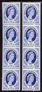 Rhodesia & Nyasaland 1954-56 QEII 1d deep blue & 1d ultramarine each in unmounted mint coil strips of 3 with good perfs, scarce thus, SG 2a & 2ab cat £25, stamps on 