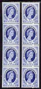 Rhodesia & Nyasaland 1954-56 QEII 1d deep blue & 1d ultramarine each in unmounted mint coil strips of 3 with good perfs, scarce thus, SG 2a & 2ab cat 25, stamps on 