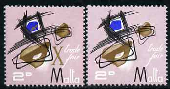 Malta 1966 Trade Fair 2d with gold omitted superb unmounted mint plus normal, SG 373var, stamps on , stamps on  stamps on malta 1966 trade fair 2d with gold omitted superb unmounted mint plus normal, stamps on  stamps on  sg 373var
