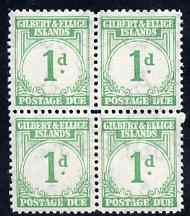 Gilbert & Ellice Islands 1940 KG6 Postage Due 1d emerald unmounted mint block of 4, SG D1 cat A352, stamps on , stamps on  stamps on , stamps on  stamps on  kg6 , stamps on  stamps on 