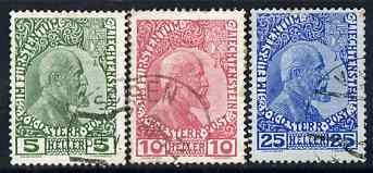 Liechtenstein 1912-15 Prince John set of 3 fine used, SG2-4 cat \A332