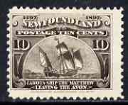 Newfoundland 1897 400th Anniversary Cabot's Ship the 'Matthew' 10c sepia mounted mint SG73, stamps on , stamps on  stamps on newfoundland 1897 400th anniversary cabot's ship the 'matthew' 10c sepia mounted mint sg73
